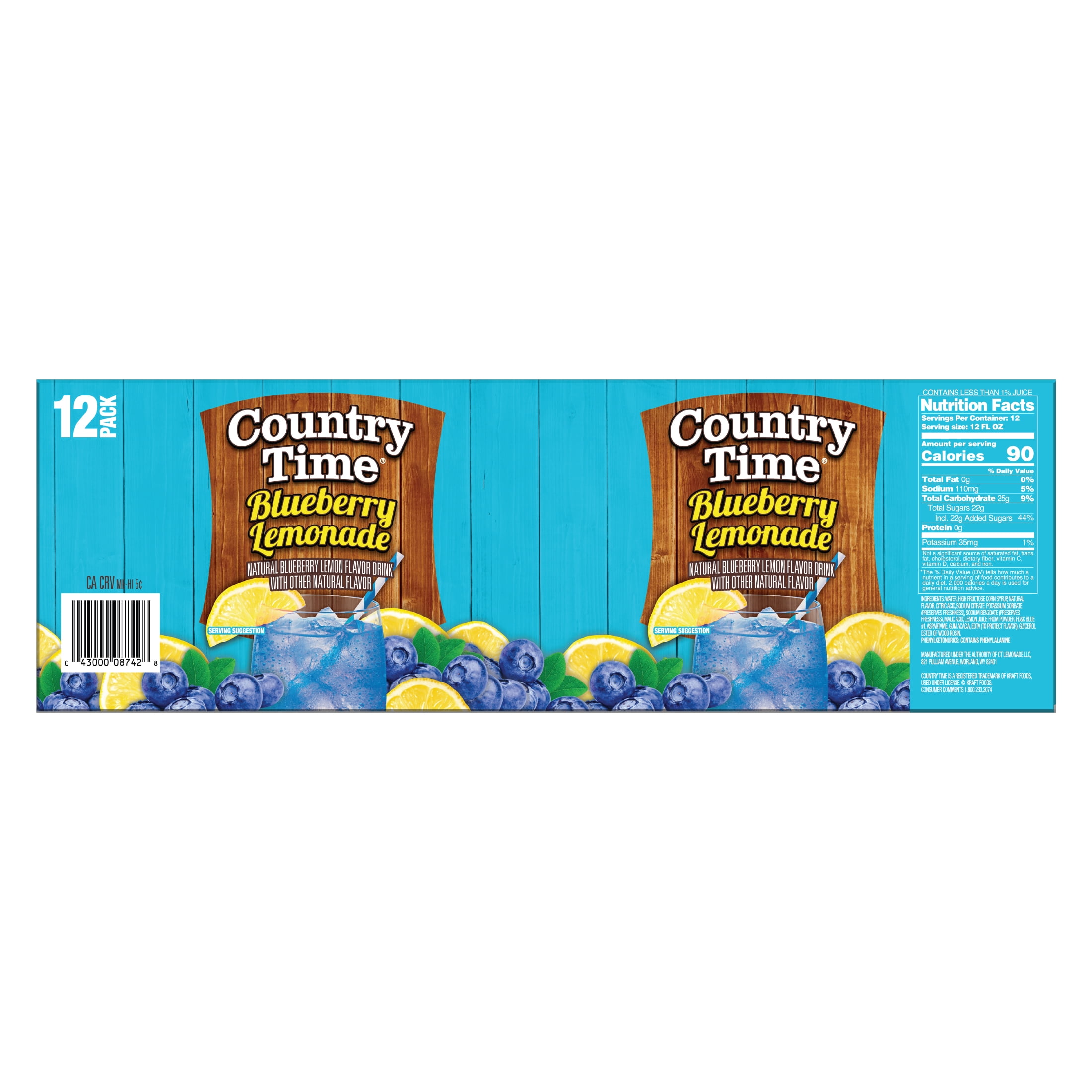 Country Time Blueberry Lemonade 12 fl oz, 12 Pack Cans, Shelf-Stable