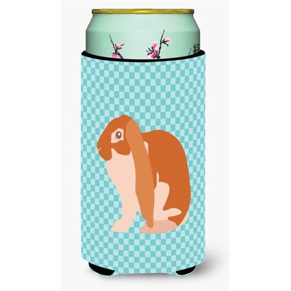 English Lop Rabbit Blue Check Tall Boy Beverage Insulator Hugger