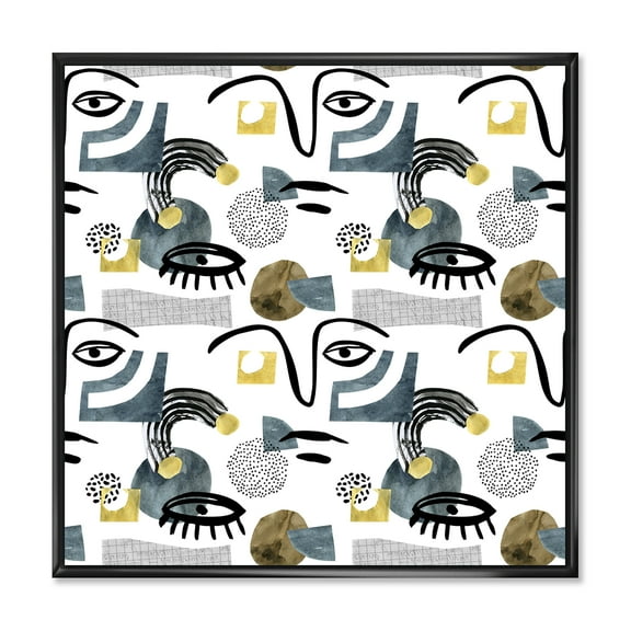 Designart 'Collage of Eyes And Doodles In Contemporary Style I' Modern Framed Canvas Wall Art Print