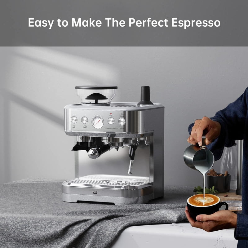 Towallmark Silver Plating Espresso Machine, Stainless Steel Bean To Cup Coffee Maker, Built In Milk Frother, Professional Grade Coffee Machine For Home Cafe