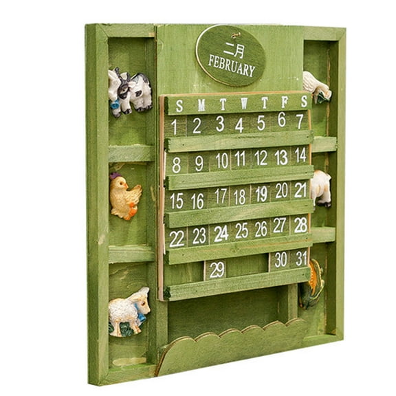 Raindrops Wooden Calendar with Adorable Animal Zodiac Patterns for Wall Decoration Green HighQuality Plastic 1Pc