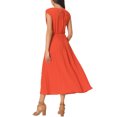 thumbnail image 3 of INSPIRE CHIC Women's Dress Cap Sleeves Wrap V Neck Flowy Ruffle Pleated Casual with Belt Midi Dresses M Orange Red, 3 of 6