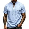 thumbnail image 6 of Men Short Sleeve Pirate Shirt Lace up Medieval Top with Pocket Pirate Costume Halloween Cosplay Mens Halloween Costume, Size L, 6 of 8