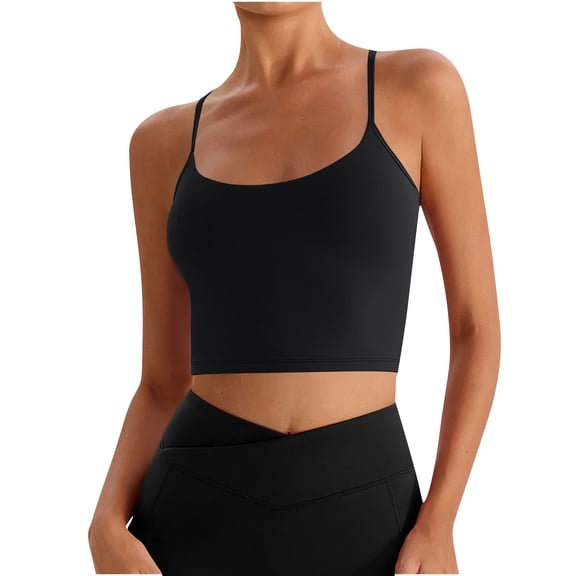 Womens Seamless Sports Bra Workout Crop Top Ribbed Padded Longline Wirefree Medium Support Tank Tops Fitness