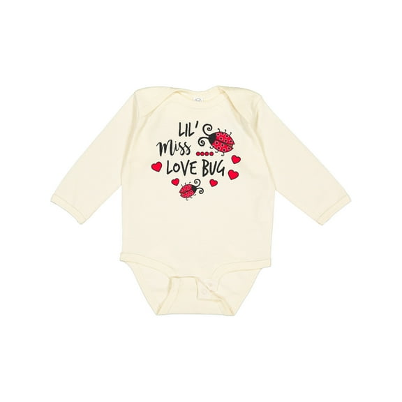 Inktastic Lil Miss Love Bug with Lady Bug and Hearts Girls Long Sleeve Baby Bodysuit
