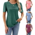 thumbnail image 2 of Womens Short Sleeve Neck Pleated Tshirts Casual Loose Fitting Blouses Tunics Top Tees, 2 of 9