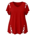 thumbnail image 7 of Scyoekwg Womens Plus Size Tops V-Neck Lace Up Cut Out Short Sleeve T-Shirt Solid Color Loose Fit Summer Blouses (Z01_Red,XXXXL), 7 of 7