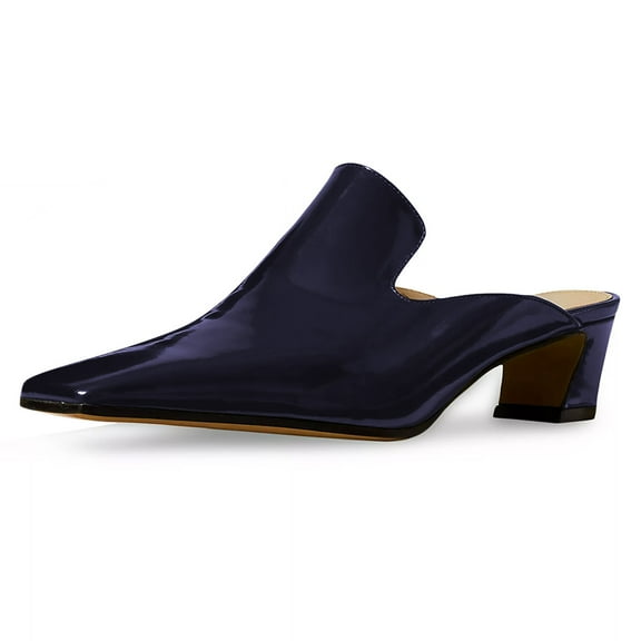 FSJ Women Comfortable Chunky Block Low Heel Mules Square Closed Toe Backless Loafers Slip On Office Clogs Slides Shoes Size 8 Blue