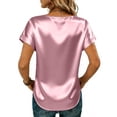 thumbnail image 3 of laqbezok Women's Pink Satin Blouse, Crew Neck Dolman Sleeve Silk-Like Top, Casual Summer Fashion T-Shirt, Elegant Evening Tee, 3 of 4