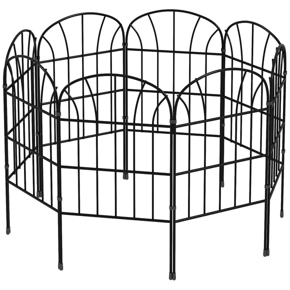 8 Pack Black Steel Garden Fence Panels, 103.9" W x 24" H Decorative Metal Grid Fencing for Yard, Patio & Flower Bed Edging, Small Animal Barrier and Landscape Border Design