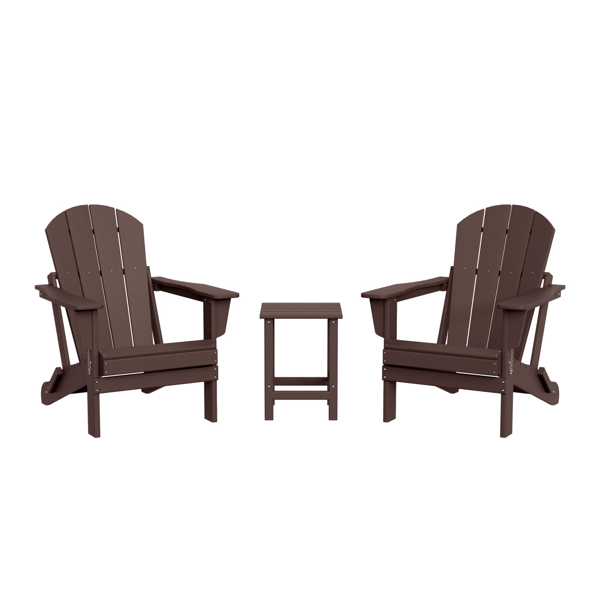 WestinTrends Malibu 3-Pieces Adirondack Chairs Set with Side Table, All Weather Outdoor Seating Plastic Patio Lawn Chair Folding for Outside Porch Deck Backyard, Dark Brown