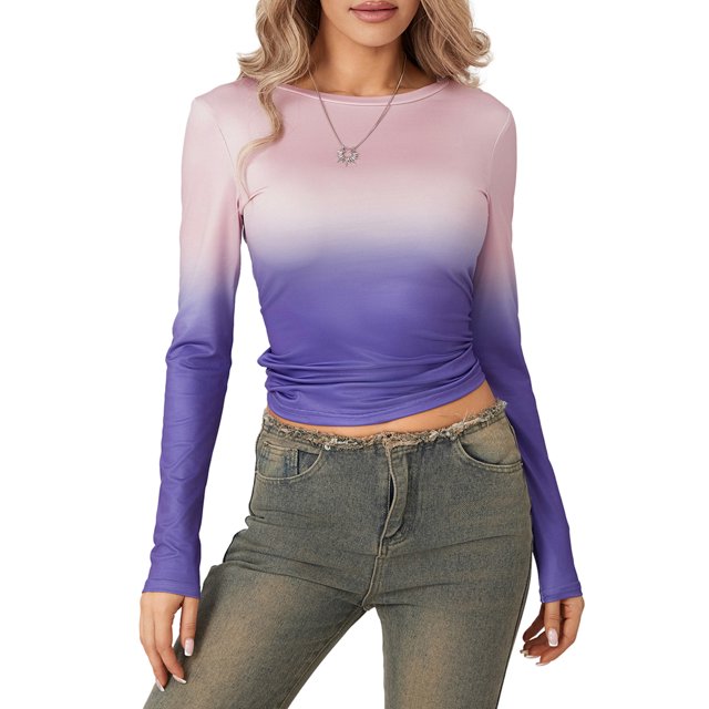 SUNSIOM T-Shirts Basiques Ajustés Décontractés pour Femmes Printemps Automne Manches Longues Col Rond Streetwear