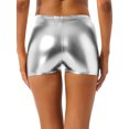 thumbnail image 3 of YONGHS Women's Metallic Booty Shorts Mid Waist Shiny Cheeky Dance Rave Party Bottoms Hot Pants Silver One Size, 3 of 6