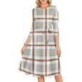 thumbnail image 6 of Women's Cocktail Dress Evening Dress 3/4 Sleeve Plaid Vintage Wedding Guest Dress for Party Banquet Spring Fall,Beige,L, 6 of 6
