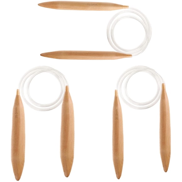 Aiguilles à Tricoter Circulaires en Bois 3 Pcs, Aiguille Jumbo en Bois Naturel 15/20/25 mm pour Fil Épais, Aiguille à Tricoter Circulaire Géante