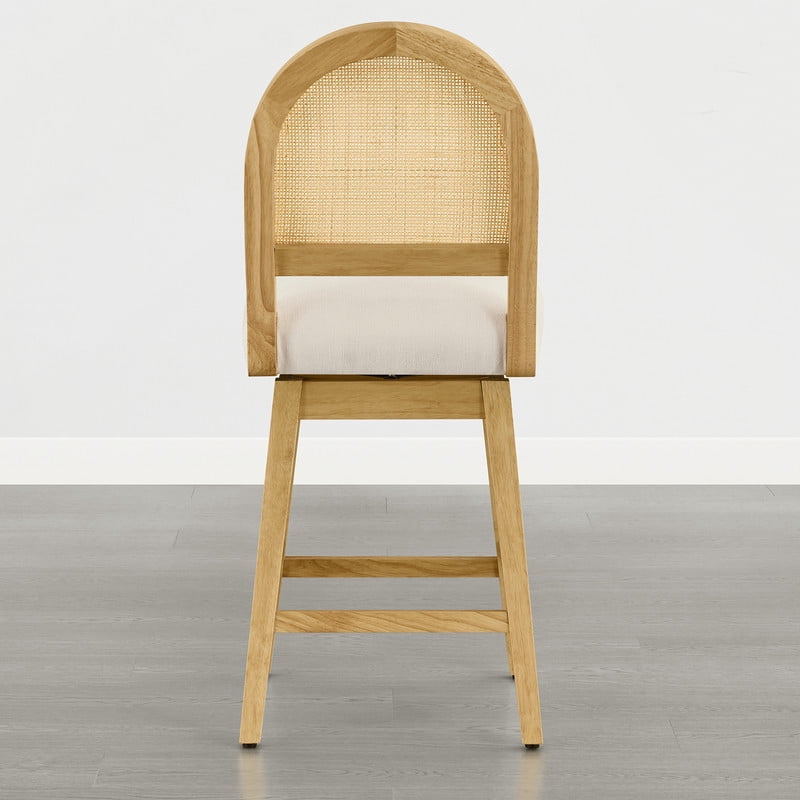 Spruce & Spring 25" Counter Height Swivel Bar Stools Set of 2 with Handmade Rattan Back and Upholstered Seats for Kitchen Island, Natural