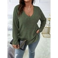 thumbnail image 2 of Women'S Plus Size Casual Knitted V-Neck Long Sleeve Sweater  Green XL, 2 of 8