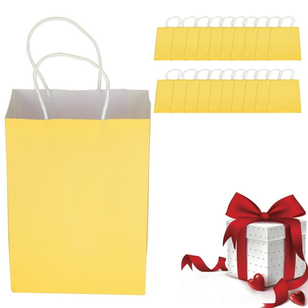 20pcs Portable Kraft Paper Bag Packaging Gift Bag Accessory for Shopping Birthday Parties15 x 8 x 21cm Yellow