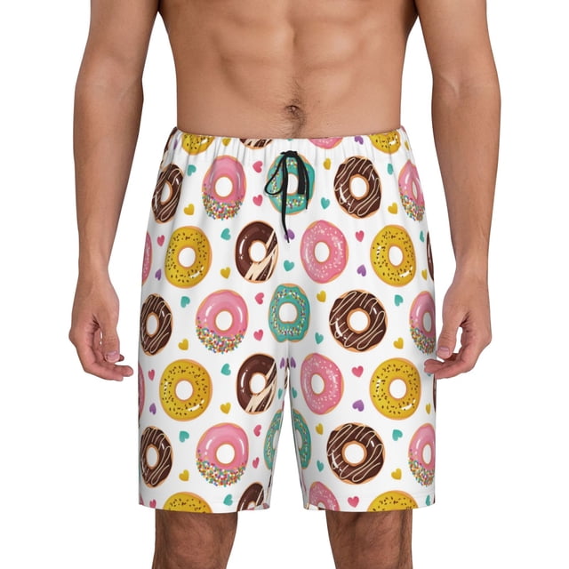 Balery Colorful Donuts Pantalones cortos de pijama de punto de algodón para hombre con cinturilla y bolsillos-Large