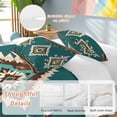 thumbnail image 3 of Southwestern Green Bedding 3 Piece Duvet Cover Set California King, Boho Ethnic Geometric Retro Soft Microfiber Comforter Cover with Zipper Closure & Pillowcases, Wrinkle & FadeResistant Quilt Cover, 3 of 9