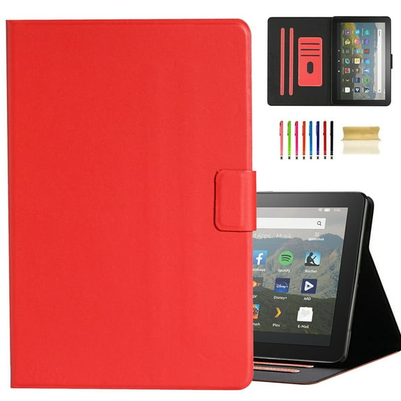 Dteck Slim Case For ALL-NEW Kindle Fire HD 8 and HD 8 Plus (10th Generation, 2020 Release), Slim Fit PU Leather Folio Flip Case Multi-angle Standing Cover Auto Wake Sleep, Red