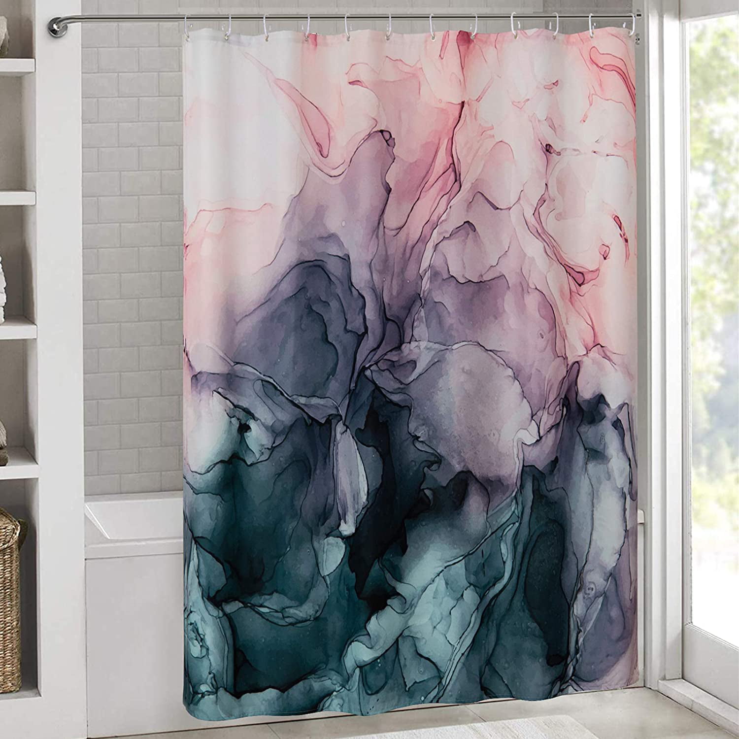 Watercolor landscape himalayan cherry flower Shower Curtain & Bath Mat 180*180CM 