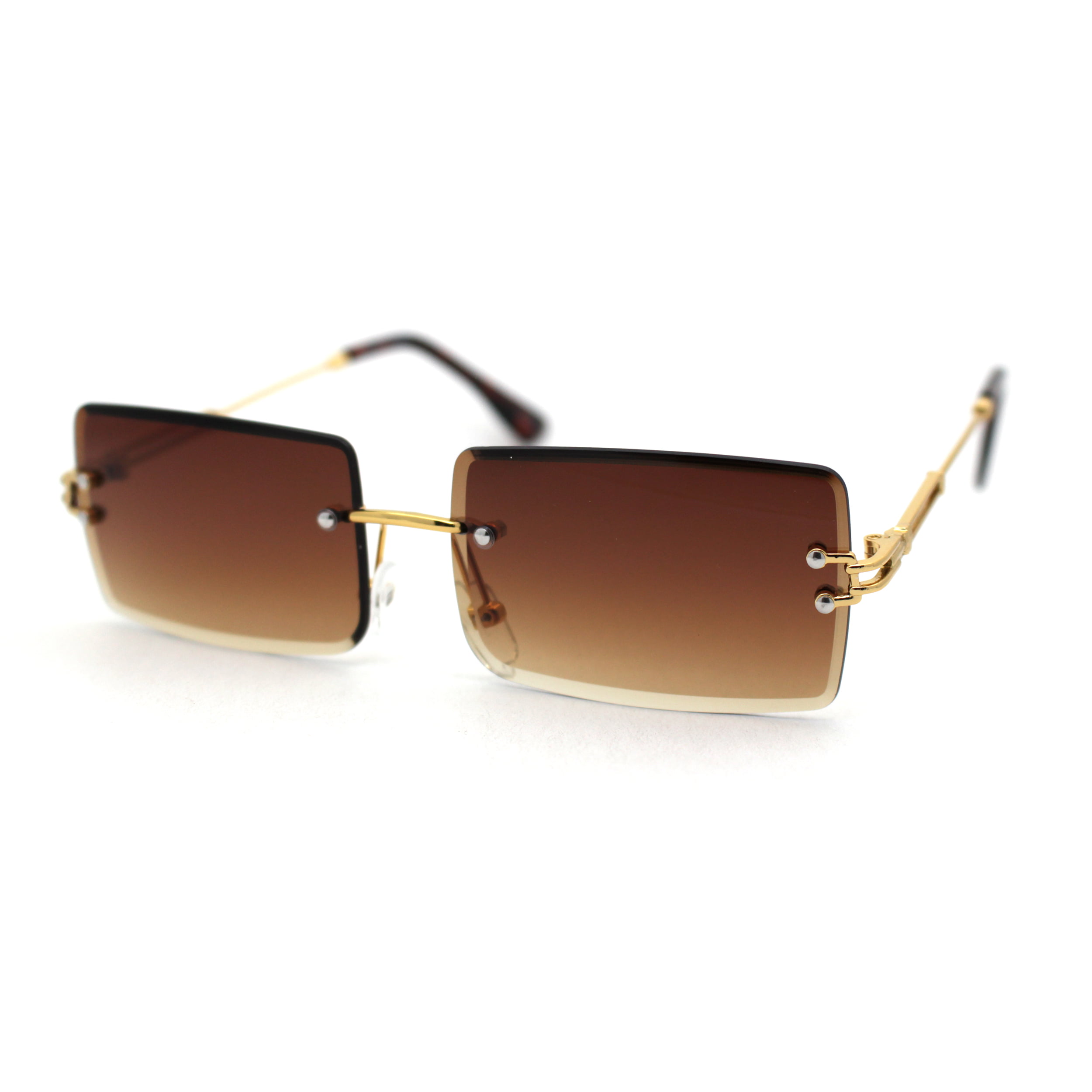 Luxe 90s Full Rimless Bevelled Gradient Lens Square Sunglasses Gold Purple