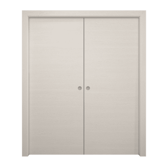 Sliding French Double Pocket Doors 36 x 80 inches | Ego 5000 Painted White Oak | Kit Rail Hardware | Solid Wood Interior Bedroom Modern Doors