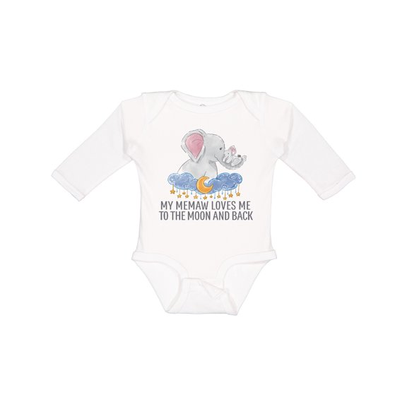 Inktastic My Memaw Loves Me to the Moon and Back Elephants in Clouds Boys or Girls Long Sleeve Baby Bodysuit