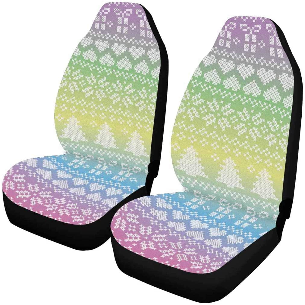 KXMDXA Set of 2 Car Seat Covers Unicorn Style Colors Christmas