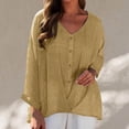 thumbnail image 2 of Up to 65% off Womens Plus Size $5 Women's V-Neck Blouse Tops Long Sleeve Loose Blouse Tops Button Cotton and Linen Shirts, Khaki S, 2 of 6