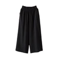thumbnail image 2 of Guieoi Capri Pants for WomenCotton Linen Plus Size with Pockets Casual - Elastic-Waist Shorts Cropped Trousers Black S, 2 of 5