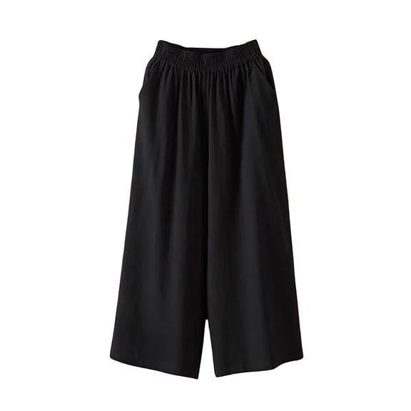 Qulqfy Linen Pants for Women 2026 Wide Leg Baggy High Waisted Petite Casual Black Flowy Jogger Sweatpant XL