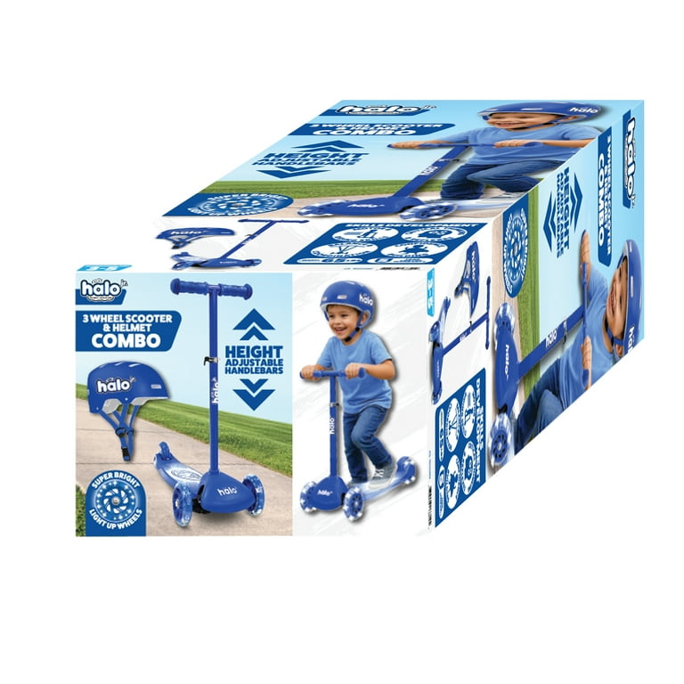 Halo Rise Above Jr 3 Wheel Scooter, Blue, Light Up Wheels