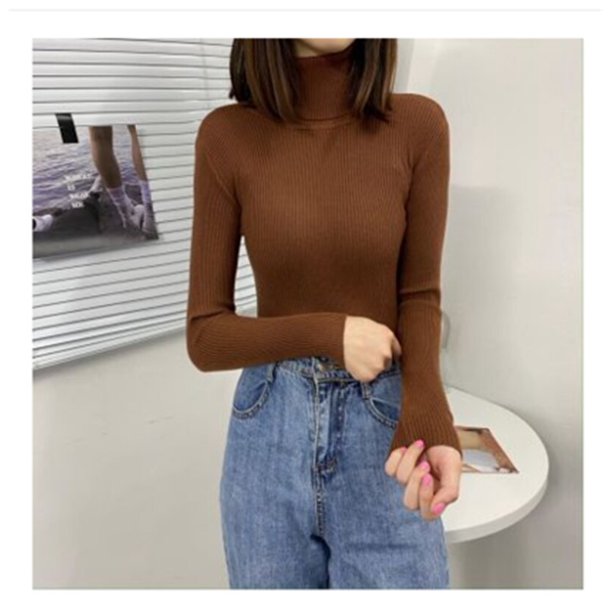 Suéteres de cuello alto para mujer, suéter ajustado coreano para otoño e invierno, Tops básicos para mujer, suéter de punto suave informal, Jersey cálido suave Tan Jianjun unisex