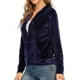 thumbnail image 2 of Women's Soft Velour Zipper-Up Track Jacket with Hoodie Velour Sweatshirt Casual Joggers Hooded Jacket Casual Velour Coat Tops Sport Outwear Red/Purple/Black/Blue, 2 of 7