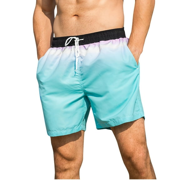 Wavsuf Mens Shorts Clearance Surf Beach Summer Gradient Oversized Casual with Pockets Blue Swimwear Size S