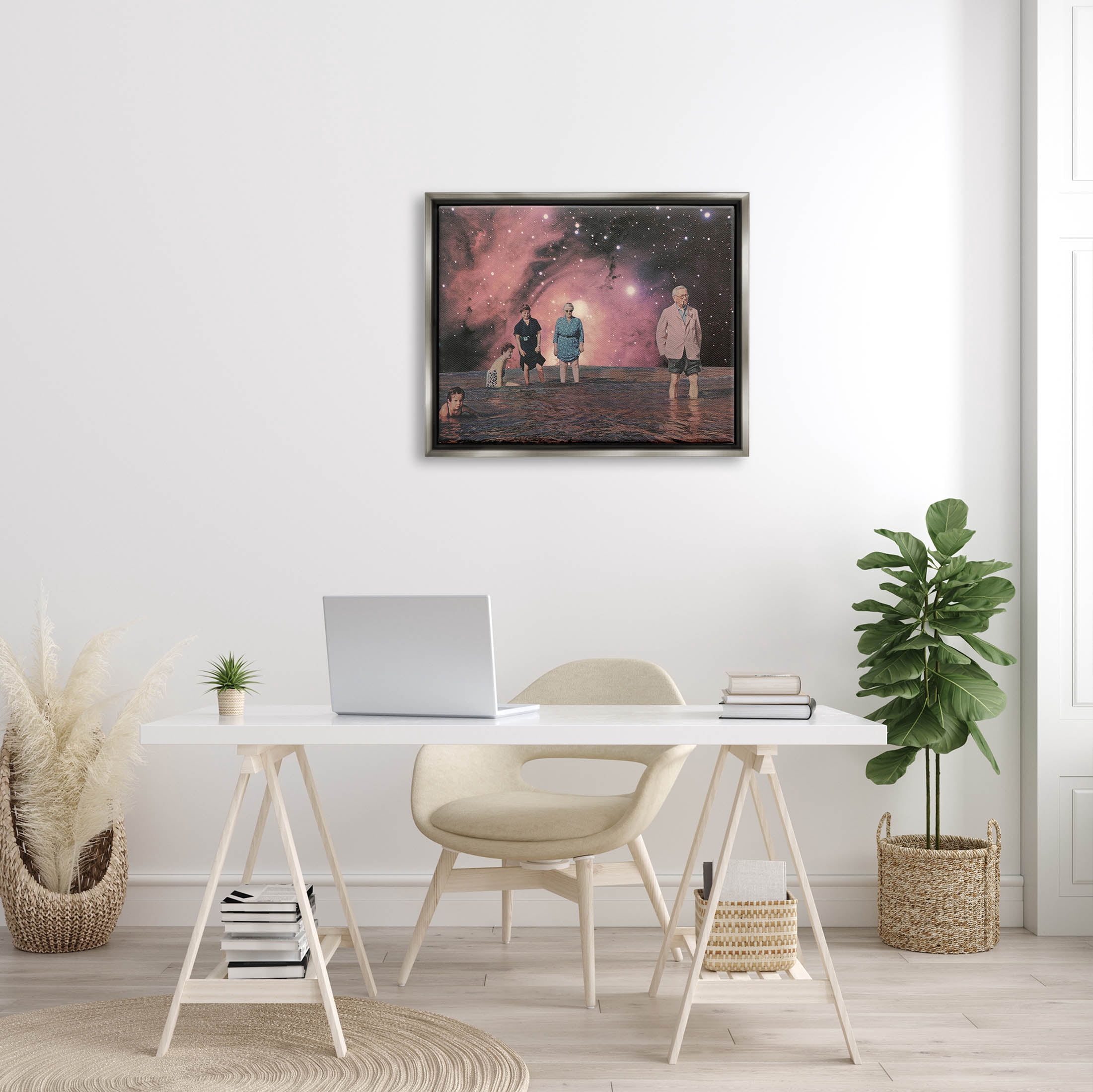 Stupell Industries Surreal Family Vivid Galaxy Planet Graphic Art Luster Gray Floating Framed Canvas Print Wall Art, Design by Matheus Lopes Castro