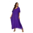 thumbnail image 3 of Beautybatik Purple Women Solid Caftan Kaftan Loungewear Maxi Plus Size Long Loose Dress 1X, 3 of 6