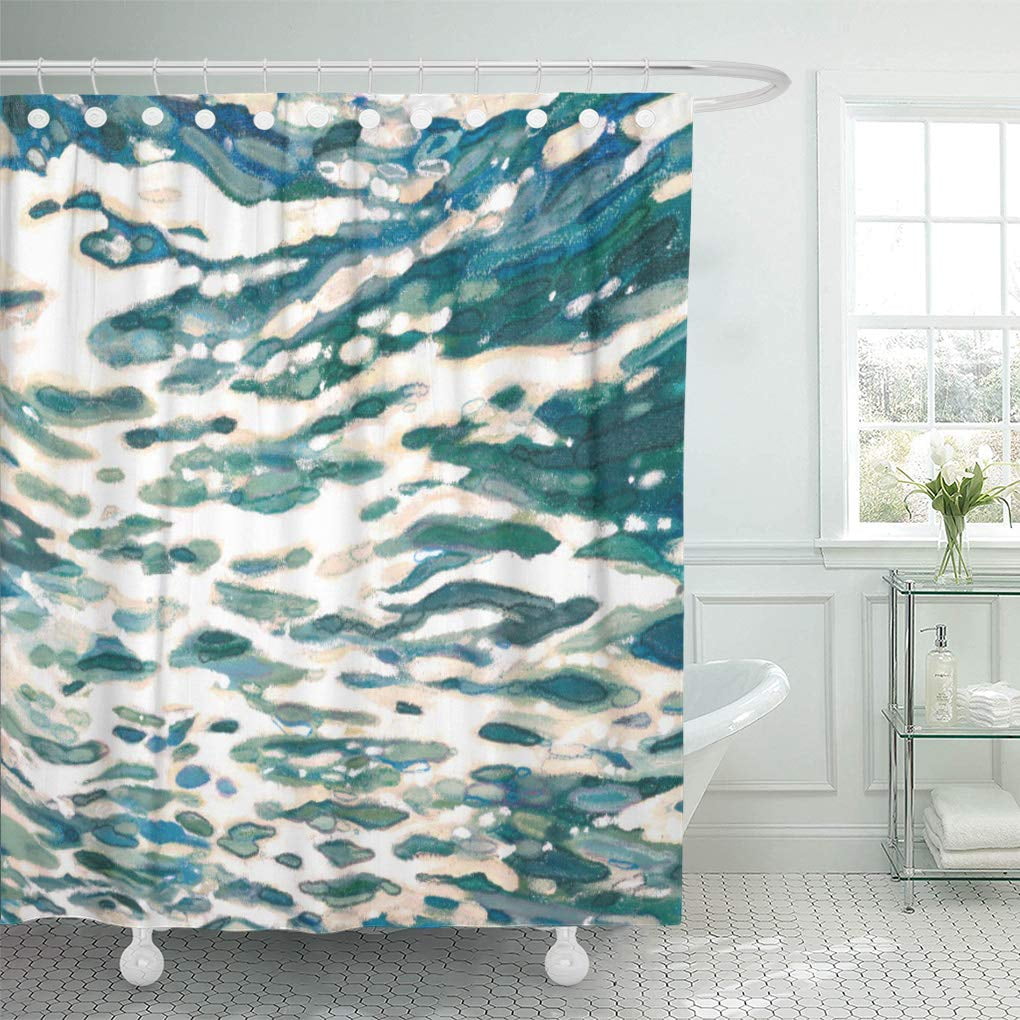 SUTTOM Blue Water Ocean Wake Surf Beach by Sea Sand Shower Curtain
