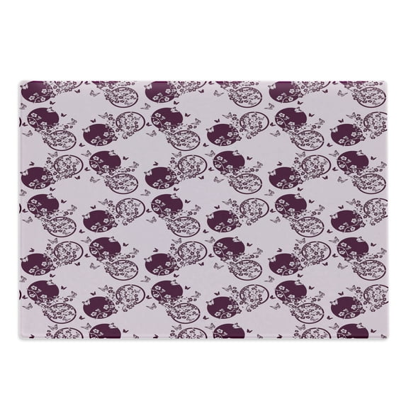Japanese Cutting Board, Traditional Cherry Blossom Sakura Branches Butterflies on Large Polka Dots, Decorative Tempered Glass Cutting and Serving Board, Large Size, Pale Pink Plum, by Ambesonne