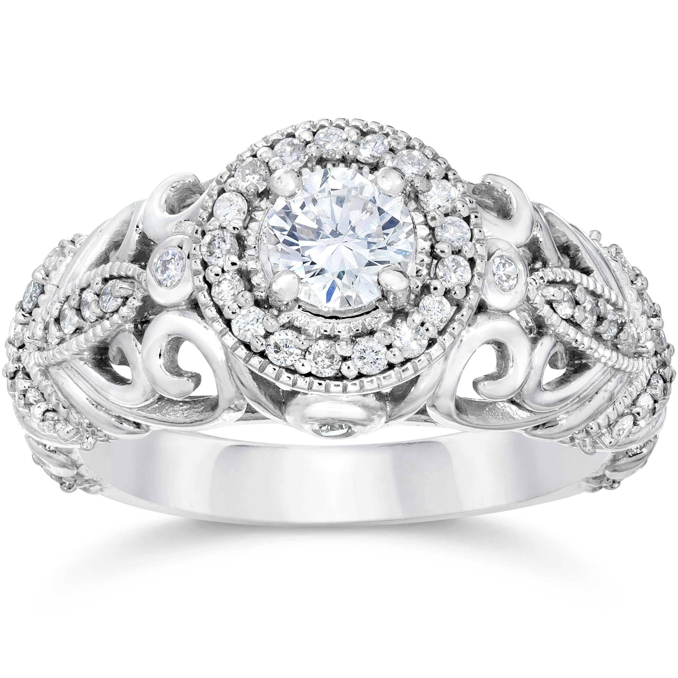 3 4ct Vintage Diamond Engagement Ring 14K White Gold by Pompeii3