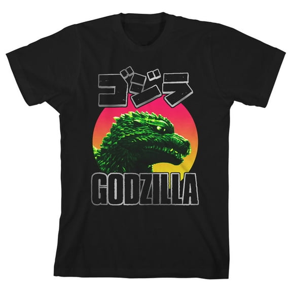 Godzilla Head and Kanji Letters Boy's Black T-shirt-XL