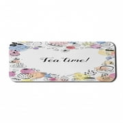 Tea Party Computer Mouse Pad, Doodle Style Frame with Tea Time Retro Lettering Cups Sweets Colorful Dots, Rectangle Non-Slip Rubber Mousepad Large, 31" x 12" Gaming Size, Multicolor, by Ambesonne