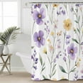 thumbnail image 6 of Shower Curtains Purple Yellow Flowers Bath Curtain Watercolor Spring Floral Waterproof Bathroom Shower Curtain Set with Hooks Decoration 72 x 72 Inches, 6 of 7