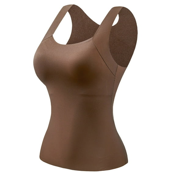 felwors U Neck Shapewear Built-in Bra Tank Tummy Control Compression Tank Tops for Women Coffee, L
