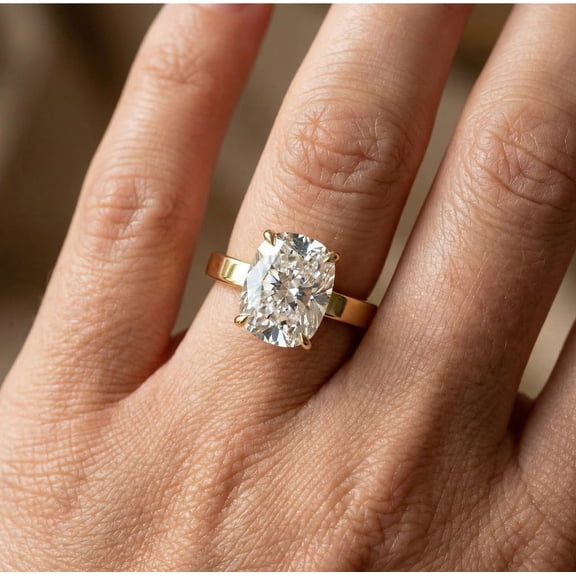 Solitaire Brilliance 3.10CT Elongated Cushion Hidden Halo Lab Diamond Ring for Women 10k Yellow Gold Ring Size 4