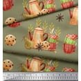 thumbnail image 2 of Soimoi Green Rayon Fabric Kettle & Cups Kitchen Fabric Prints By Yard 56 Inch Wide, 2 of 3