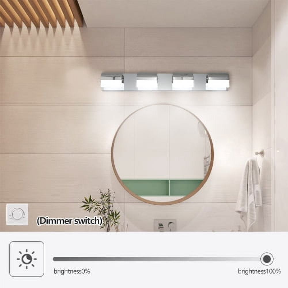 Hi-LIGHTS,4-Light Modern Bathroom LED Vanity Light With Acrylic Lampshade,Bathroom Wall Lighting for Bathroom,Dressing Room,Bedroom,Living Room(Chrome)