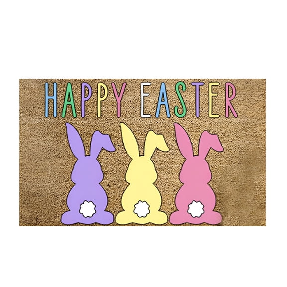 LAMIRO Easter Decorations Happy Easter Door Mat Easter Cat Bunny Doormat Indoor Outdoor Entrance Floor Rug Non Spring Easter Decor Low Profile Welcome Mats